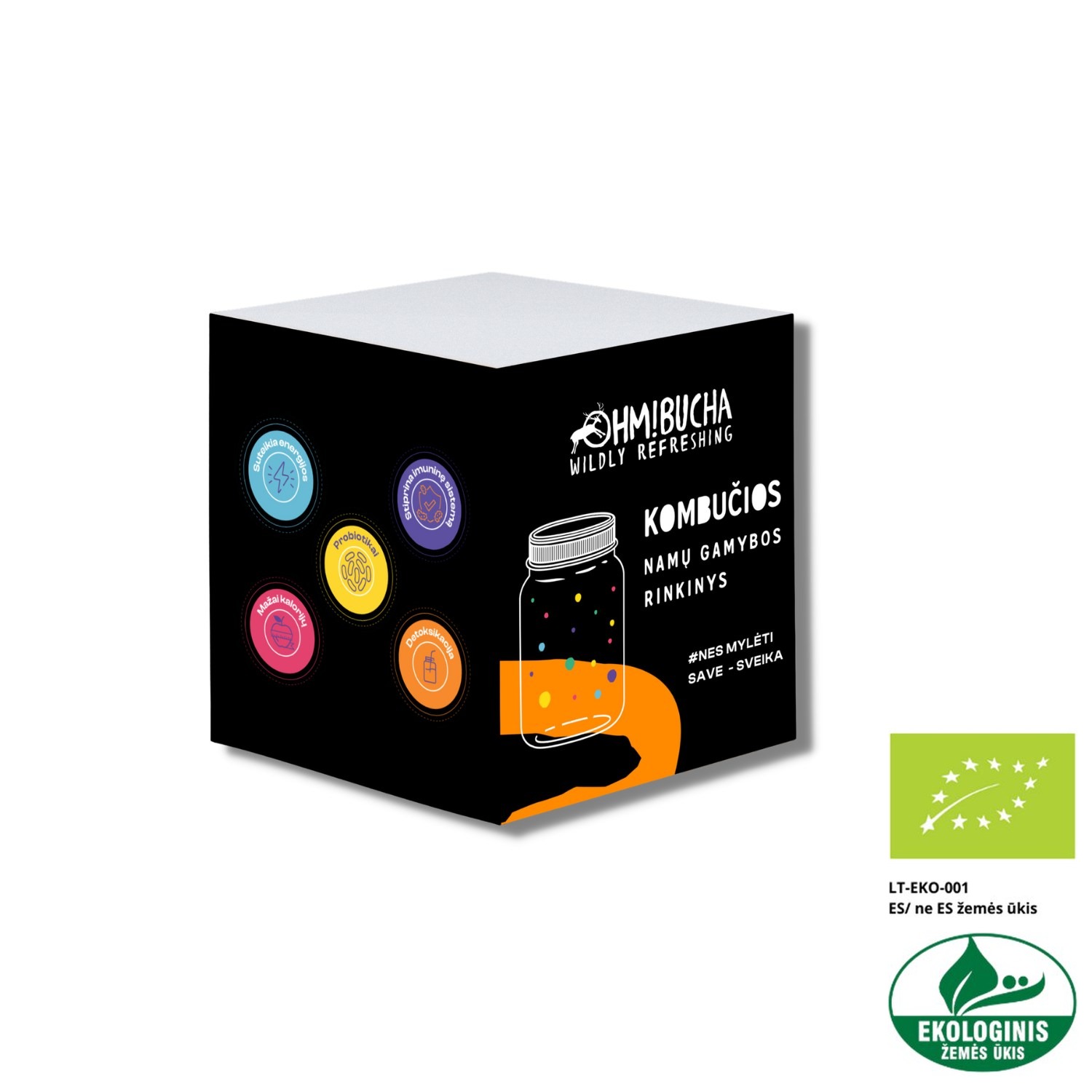 kombucios-rinkinys-eko Ohm!Bucha kombučios namų gamybos rinkinys su ekologinės gamybos ženklais