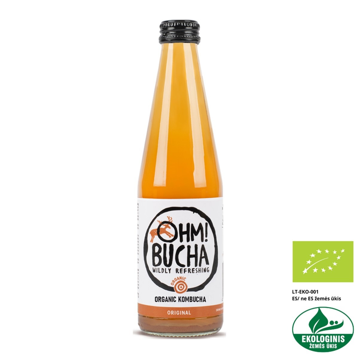 Ohm!Bucha Original organic kombucha in a 350 ml glass bottle
